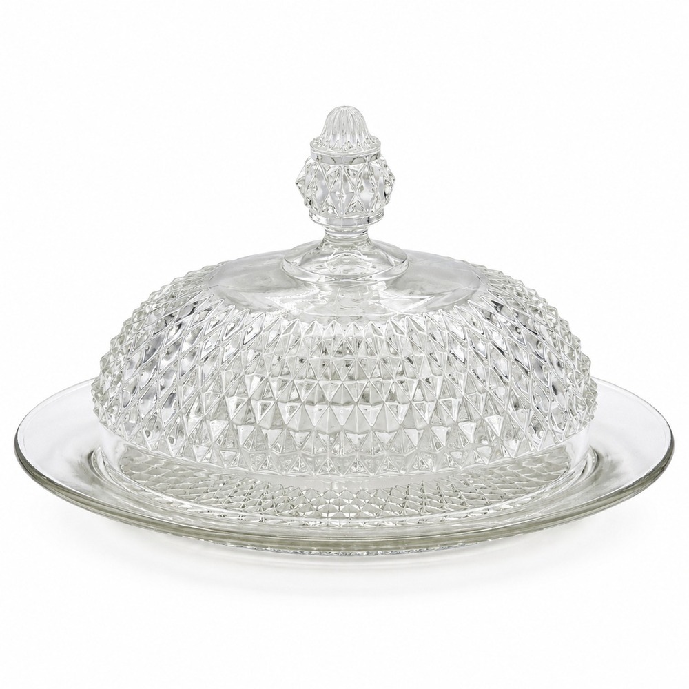 VTG Diamond Point Indiana Glass Attributed Butter Dish Clear Pressed Glass